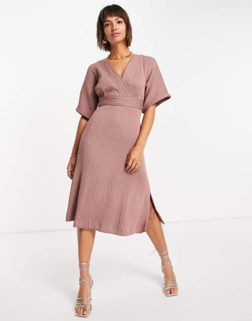 Plus Kimono Sleeve Wrap Over Midi Dress