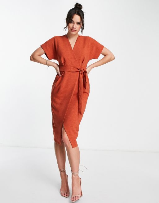 Closet London kimono wrap dress in cinnamon | ASOS