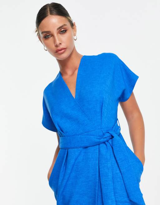 Closet London kimono wrap dress in cobalt blue, 3 of 4