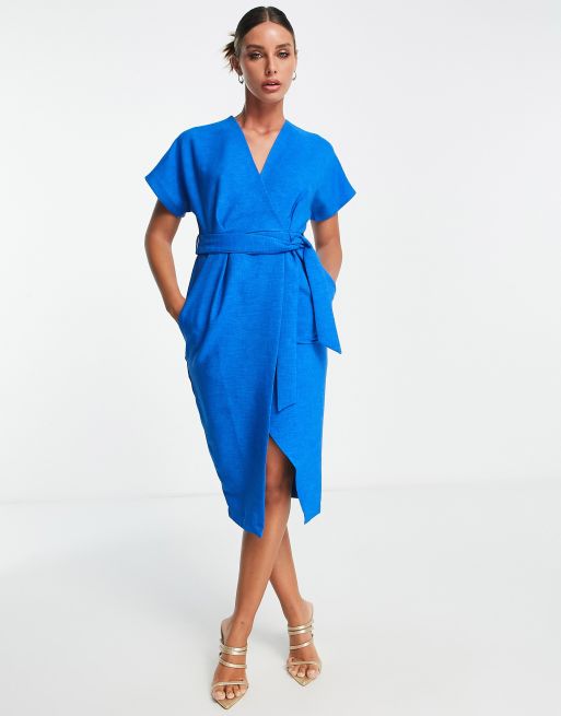 Closet London kimono wrap dress in cobalt blue | ASOS
