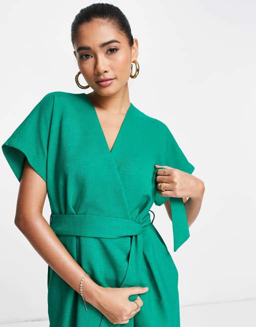green kimono wrap dress Kimono Wrap Midi Dress in Green – the naked laundry main image 0