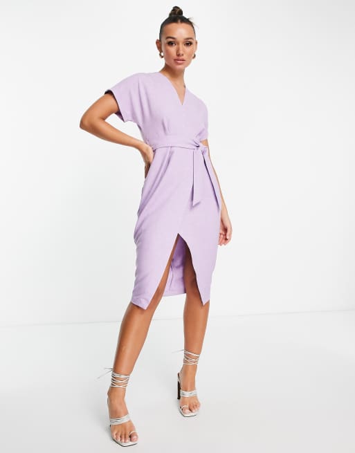 Closet London kimono wrap dress in lilac ASOS