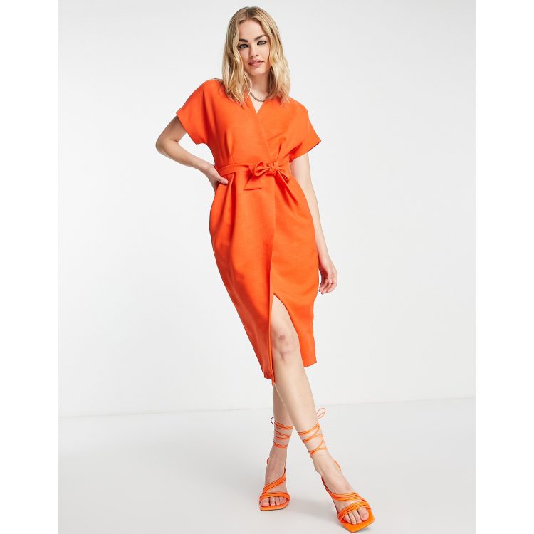 Closet London kimono wrap dress in orange ASOS