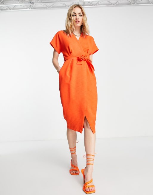 Closet London kimono wrap dress in orange ASOS