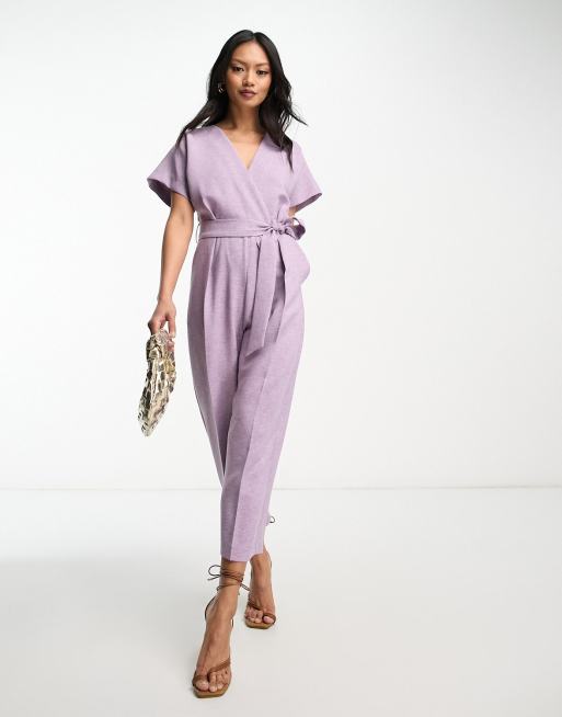 Closet London kimono wrap jumpsuit in mauve