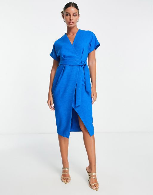 Closet London – Kobaltowoniebieska kopertowa sukienka typu kimono