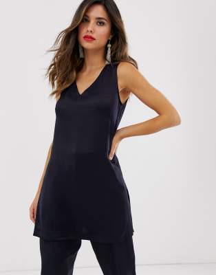 Closet London longline tunic top co-ord in navy-Blue Blue