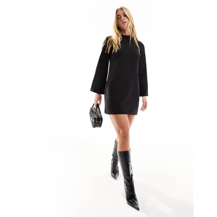 Closet London long sleeve high neck mini dress in black | ASOS