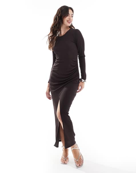 Closet London long sleeve maxi dress in chocolate - view 1