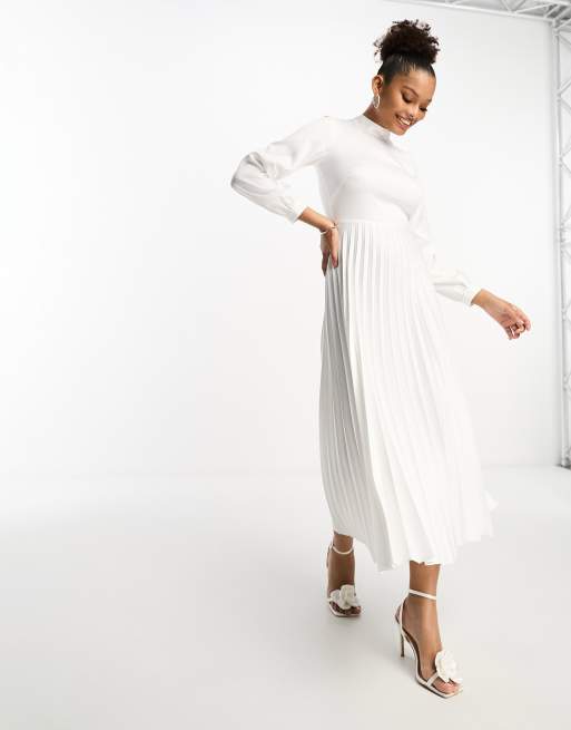 Closet London long sleeve pleated midaxi dress in ivory