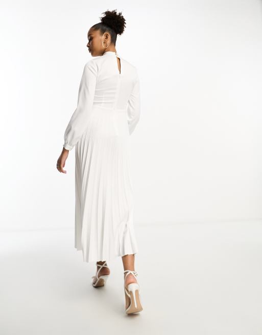 White long hotsell sleeve pleated dress