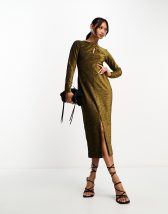  Other Stories Midi Mock Neck Mesh Dress in Green