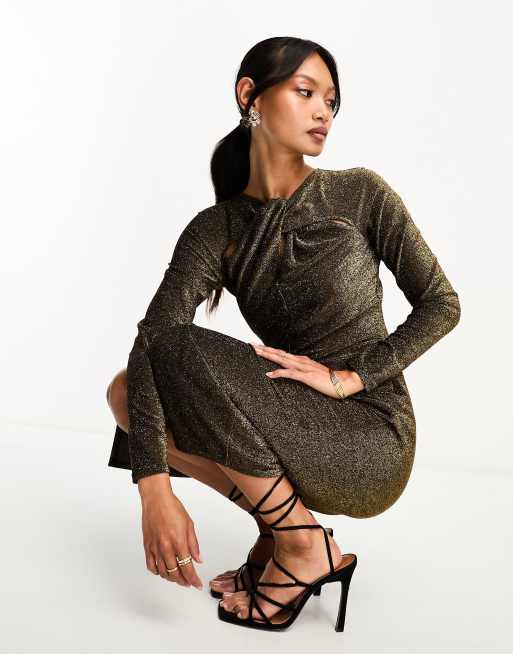 chinese dress ladies Radiant Sunset Metallic Accent Wrap Long Sleeve Midi Dress main image 0