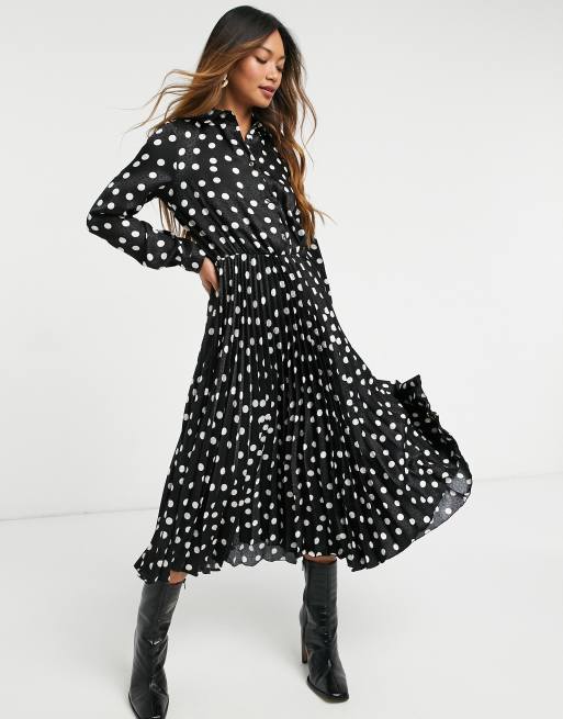 Closet London long sleeve shirt dress in black polka dot