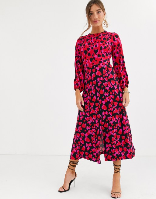 Closet London long sleeve split midi dress in mixed heart print | ASOS