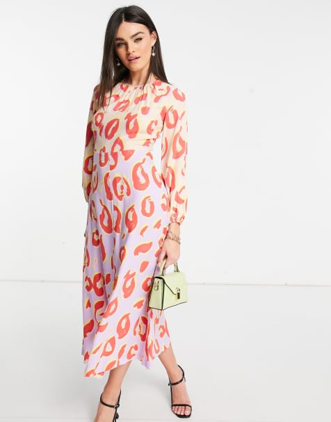 Closet London long sleeve spot print midaxi dress in contrast pastel - view 1