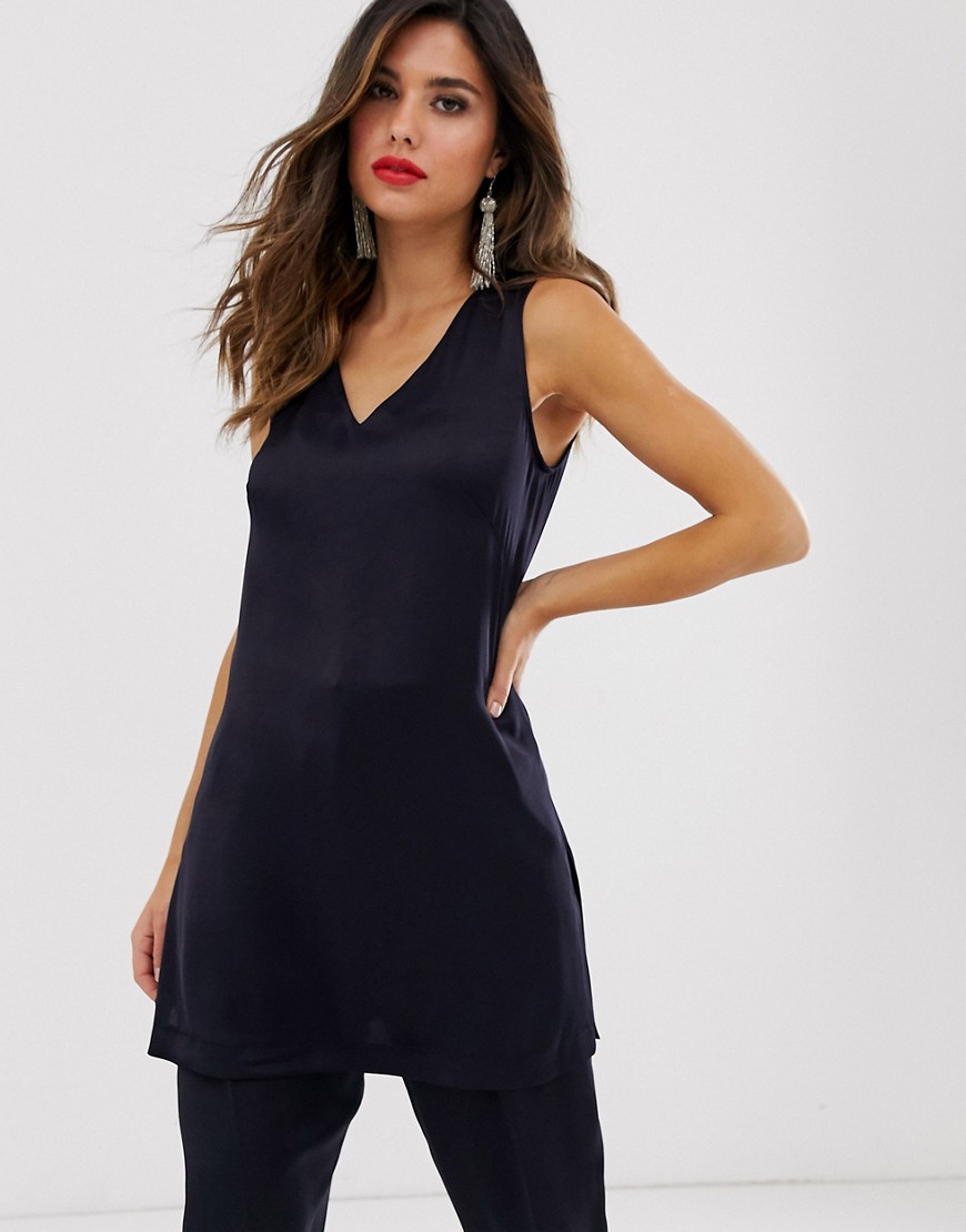 Closet London longline tunic top co-ord in navy-Blue