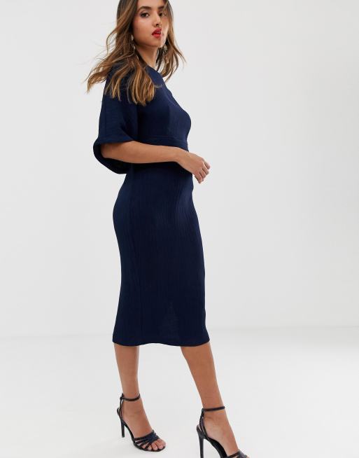 Closet London – Marinblå ribbad fodralklänning med knytskärp, 4 av 4