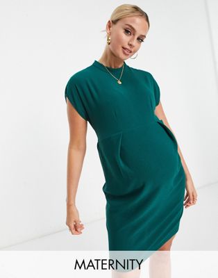 Closet London Maternity Belted Tie Waist Mini Dress In Emerald Green