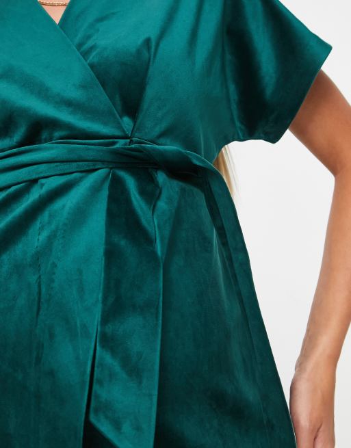Closet London Maternity kimono sleeve velvet midi dress with wrap tie in  emerald | ASOS