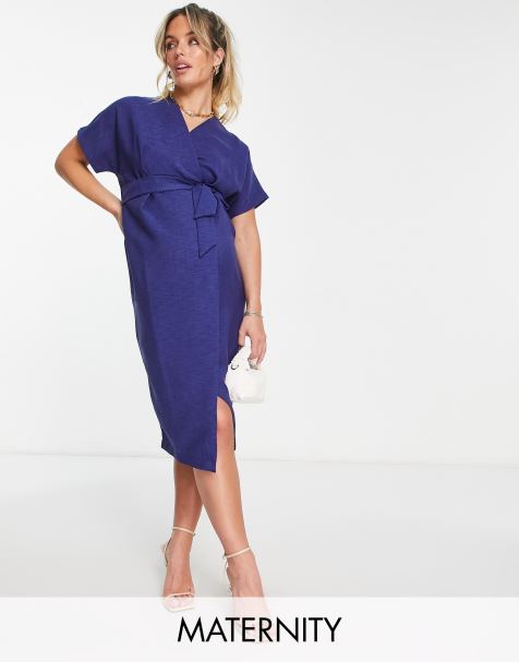 Closet London Maternity kimono wrap dress in navy - view 1