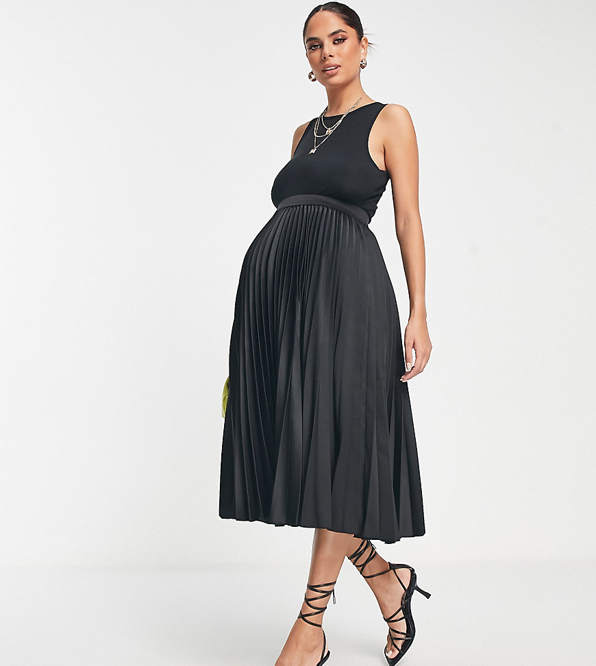 Closet London Maternity pleated midi skirt in black