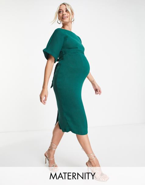 ASOS DESIGN Maternity flutter sleeve midi dress with pleated waist and  button detail