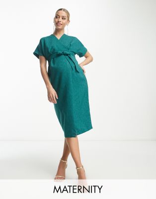 ribbed pencil midi dress in emerald-Green