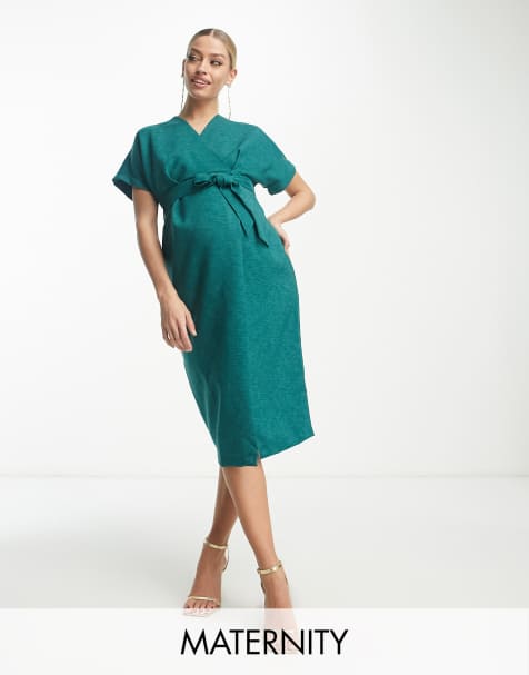 Green Aztec Wrap Maternity Dress