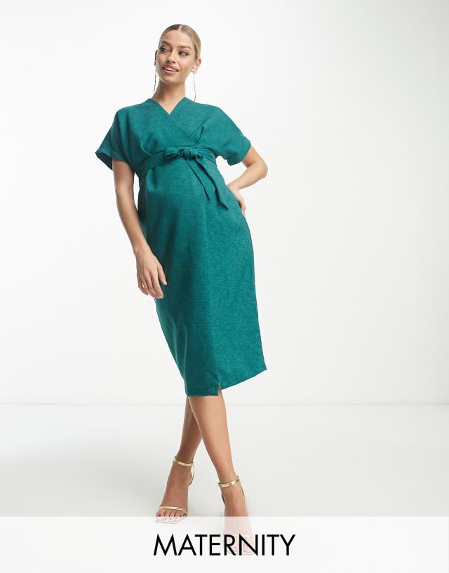 Closet London Maternity ribbed pencil midi dress in emerald