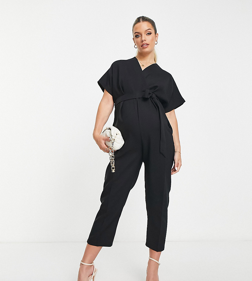 Closet London Maternity - Sort Jumpsuit Med Slå Om-Talje I Kimono-Stil
