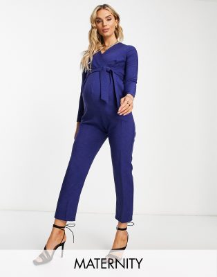 Closet London Maternity tie waist kimono jumpsuit in navy