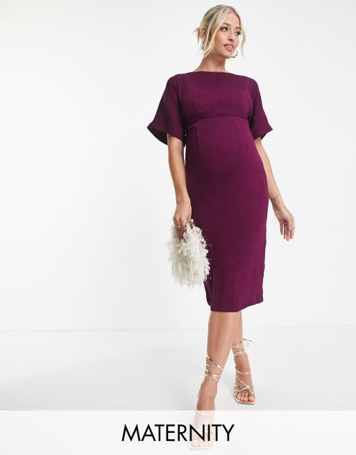 Closet London Maternity - Vestito longuette color prugna a coste