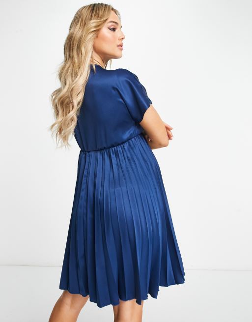 Closet London Maternity wrap front pleated mini skater dress in navy