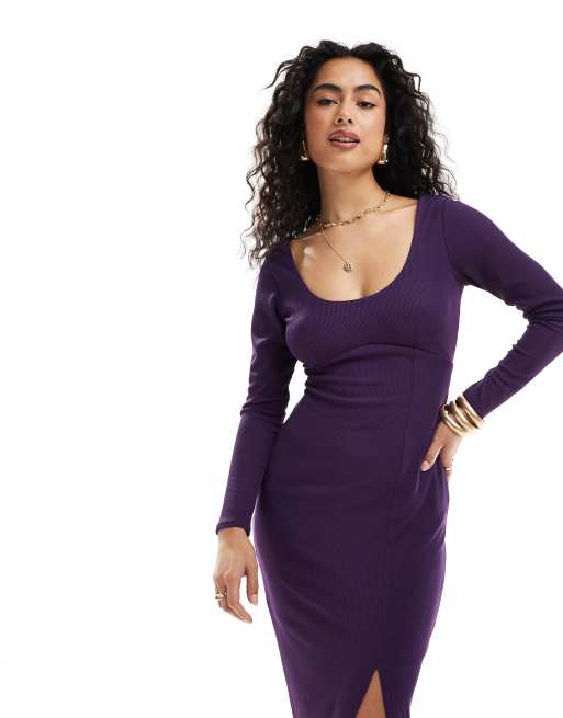 Long sleeve purple bodycon dress hotsell