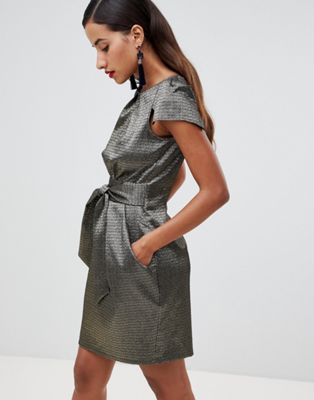 Closet London - Metallic jurk met tulpenprint-Goud