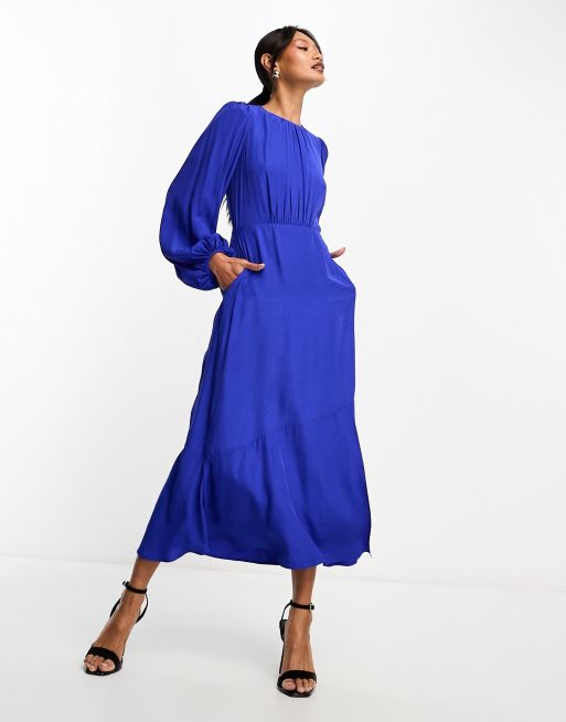 Closet London - Midaxi jurk met ballonmouwen in kobaltblauw