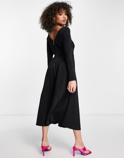midaxi skater dress Strappy Pleated Skater Midaxi Dress In Black | EGO US