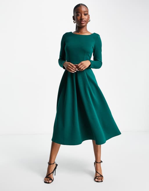 Closet London – Midaxi-Skater-Kleid in Flaschengrün