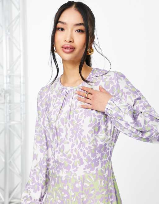 Closet London - Midaxikjole med kontrastprint i limegrøn og lilla, 4 af 4