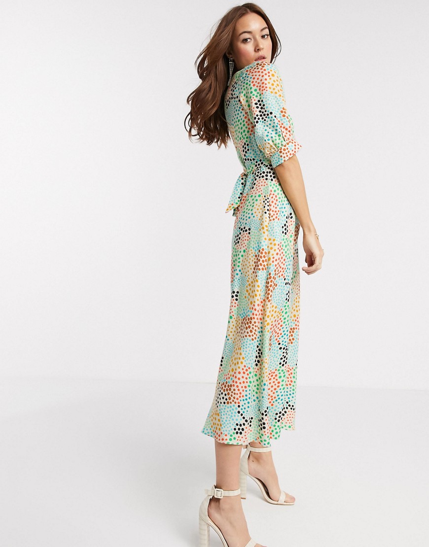 Closet London - Midi-jurk met abstracte stippen in meerdere kleuren-Multi