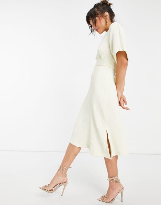 Closet London - Midi-jurk met kimonomouwen en overslag aan voorkant in stone