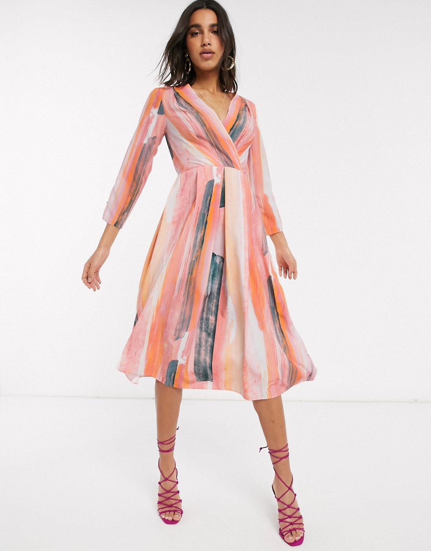 Closet London - Midi-jurk met overslag en strepenprint-Multi