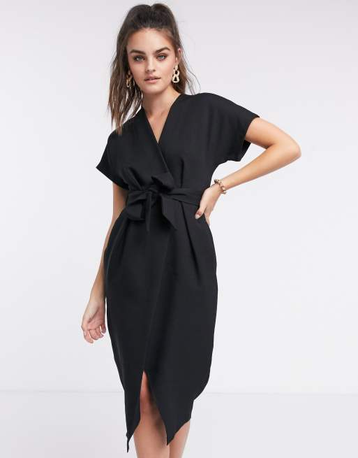 Closet London Midi jurk met overslag in zwart ASOS