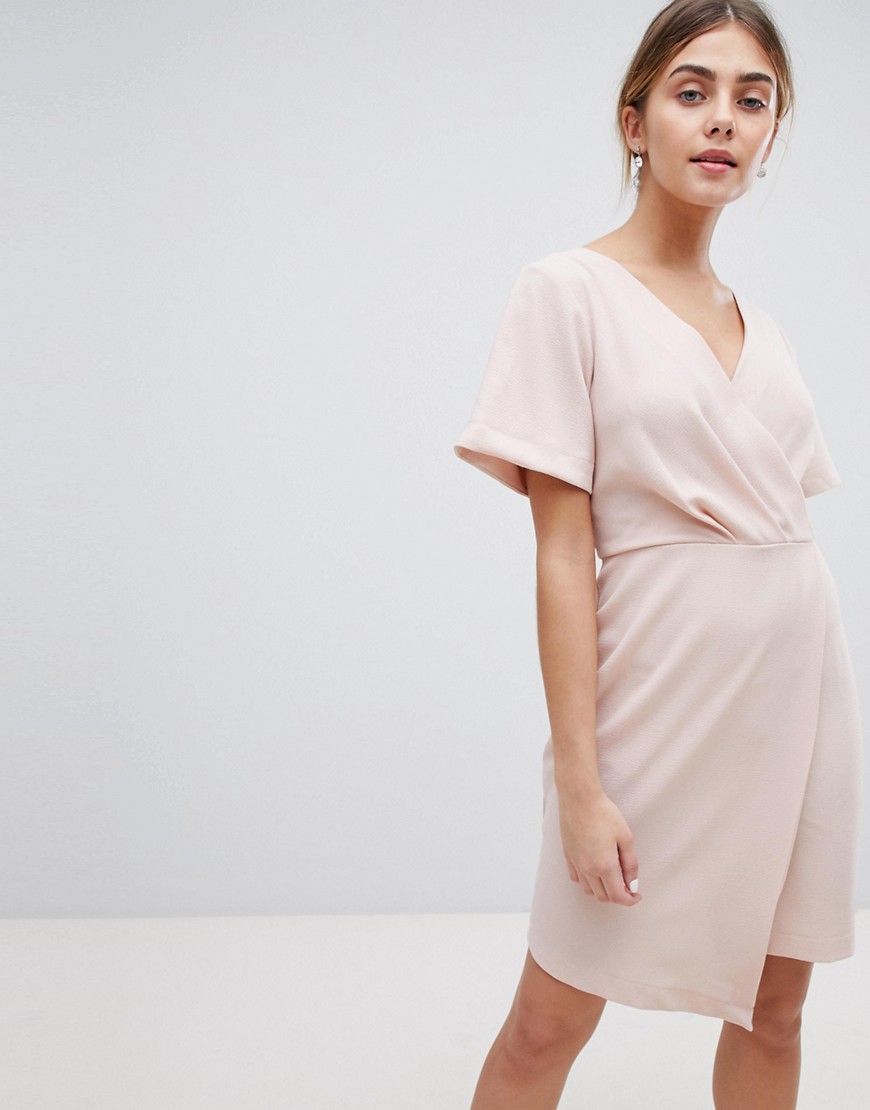 Closet London - Midi-jurk met overslag vooraan-Roze