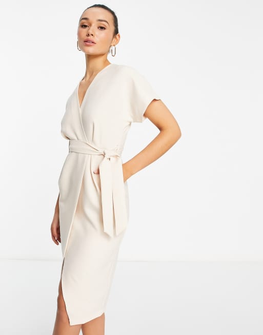 Closet London - Midi kimono-jurk met overslag in stone, 3 van 4
