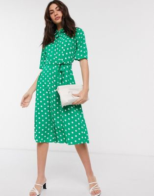 green midi polka dot dress
