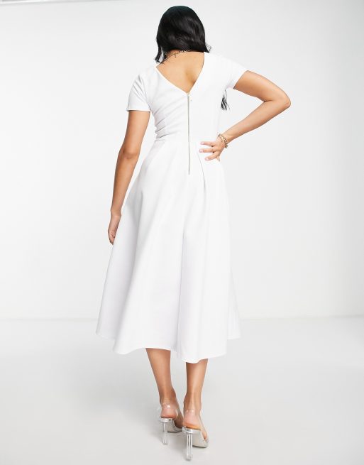Closet London midi skater dress in white in scuba style fabric | ASOS