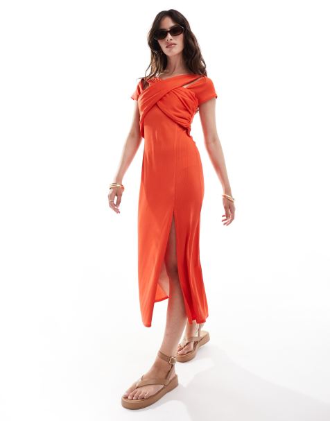 Closet London – Midikleid in Feuerrot mit überkreuzter Vorderseite - view 1