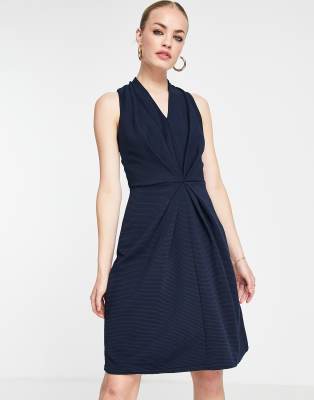 Closet London - Midikleid in Navy mit verdrehter Vorderseite-Marineblau